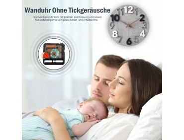 Wanduhr Ohne Tickgeräusche Modern Holz 3D Küchenuhr für Wohnzimmer Kinderzimmer Büro