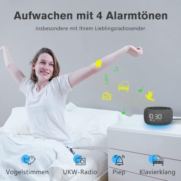 Digitaler Radiowecker für das Schlafzimmer - High-Fidelity-Klangqualität mit nach oben gerichtetem Lautsprecher, 4 Wecktöne, Full Range Display Dimmer für den Nachttisch
