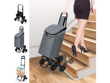 Einkaufstrolley Treppensteiger, Trolly Einkaufswagen Klappbar, Hackenporsche mit 3 Räder, Wasserdichter, Grau