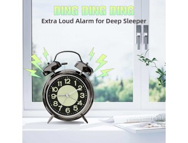 Wecker Analog Retro mit Hintergrundbeleuchtung und Leuchtzifferblatt Wecker Laut für Tiefschläfer, Kinder, Senioren, Batteriebetrieben (Inklusive AA-Batterien) Schwarz