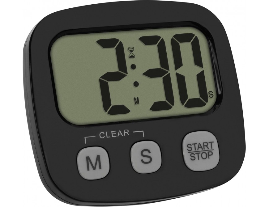 Digitaler Kurzzeitmesser zum Sport/Kochen/Lernen, inklusive Stoppuhr und Uhrzeit, magnetisch, großes Display, Eieruhr, Küchen-Timer, Sport-Timer, schwarz