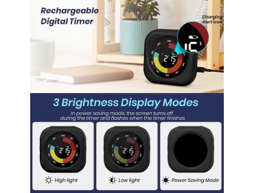 Visueller Timer mit farbigem Fortschrittsbalken, für Kinder und Erwachsene, Countdown-Funktion, einstellbare Lautstärke und Helligkeit, Kurzzeitmesser für Küche, Schule und Büro