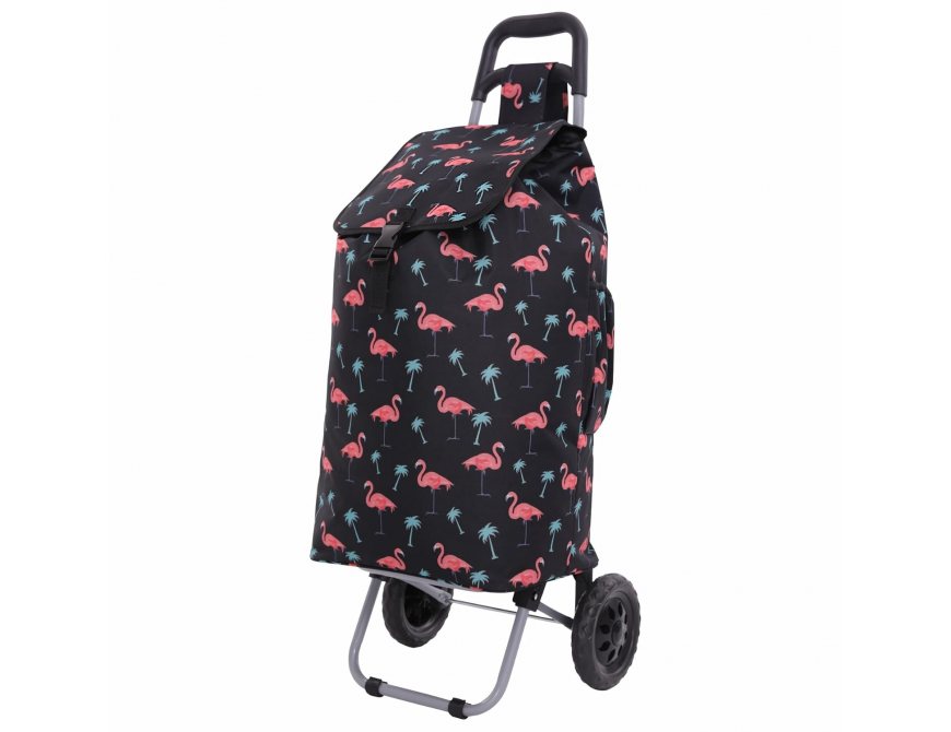 Einkaufstrolley Groß Einkaufsroller Wasserdicht Einkaufswagen Wagen (Schwarz Flamingos)