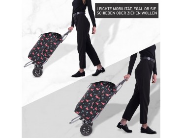 Einkaufstrolley Groß Einkaufsroller Wasserdicht Einkaufswagen Wagen (Schwarz Flamingos)