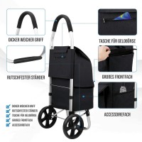Einkaufstrolley mit Rädern, Faltbar einkaufswagen mit 45 L Kapazität - Abnehmbare Einkaufstasche - Schwarz