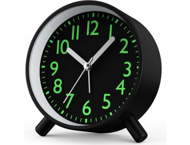 Analoger Wecker, Runde Retro-Metall-Nachttischuhr – Batteriebetrieben mit Nachtlicht und Schlummerfunktion, für Büro, Schlafzimmer, Reise, Geschenk für Kinder & Erwachsene (Schwarz​)​