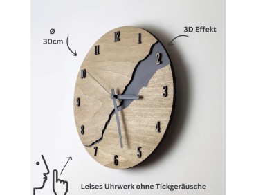Wanduhr Holzoptik Modern 30 cm – Lautloses Quarz-Uhrwerk | Europäisches Design ohne Tickgeräusche – Stilvolle Uhr für Wohnzimmer, Küche, Büro & Schlafzimmer – Wandeko Bad Büro